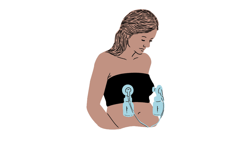 A woman using a breast pump and a hands-free pumping bra to save time